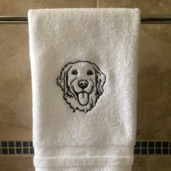 GOLDEN RETRIEVER hand towel - Embroidered GOLDEN RETRIEVER white bath towel. - Picture 6 of 7